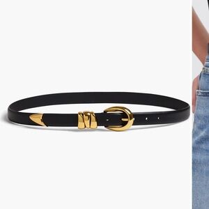 Madewell Elegant Black Belt with Gold Buckle